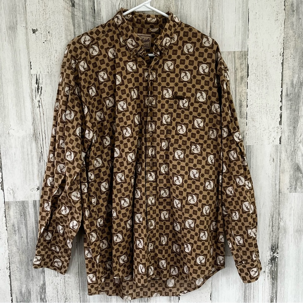 Woolrich Vintage Men’s Animal Print Button Down Shirt Size Large Color-Tans